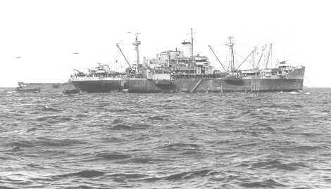 The Coast Guard-manned assault transport USS Bayfield, flagship of the Utah Beach invasion forces.